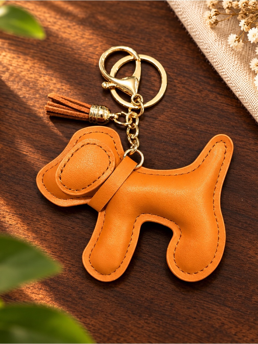 New Brown Dog Keychain Bag Charm with Tassel